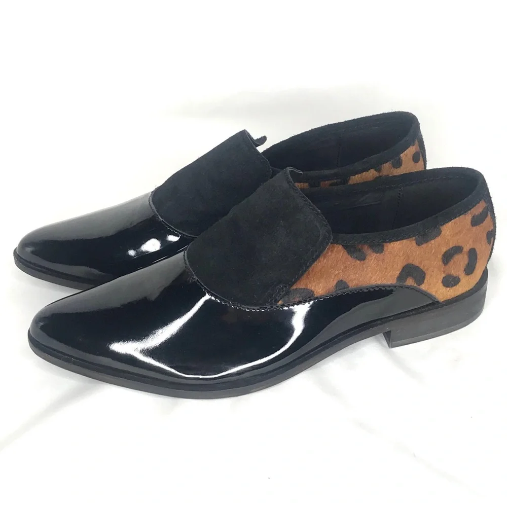 Free People Black Patent & Leopard Print Loafers